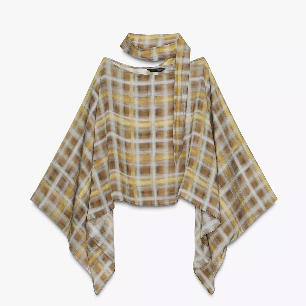 Zara Plaid Women's Cape Top with Scarf